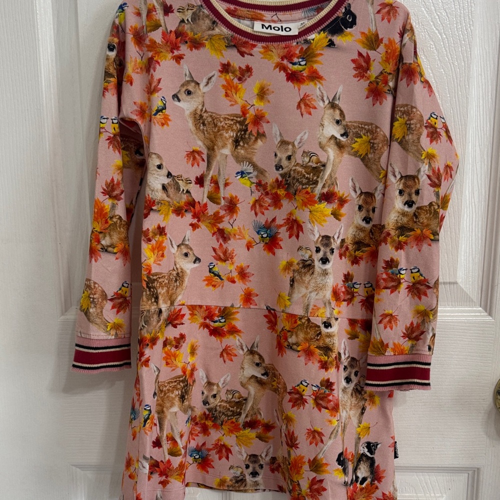 Molo Pink Dress with Deer and Leaf Print